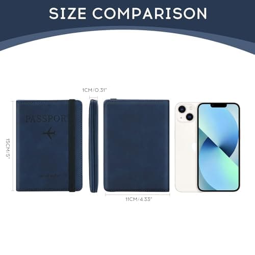 ILIYAH Passport Holder PU Leather RFID Blocking Passport Cover Travel Wallet Case with Card Slot & Elastic Strap Passport Covers (Navy) — view 2