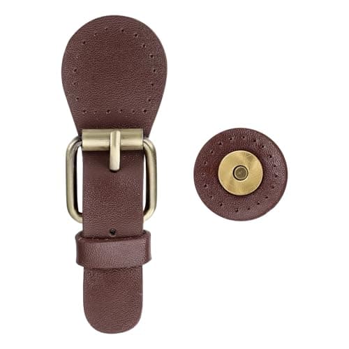 sourcing map 1 Pcs Leather Snap Buckles Snap Button Closure, Magnetic Snaps for Purses and Totes, Sew on Leather Closure Fasteners for Wallet Bags Making Supplies DIY Craft, Brown