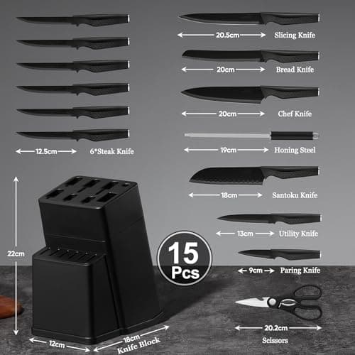 Onader Kitchen Knife Set with Block, 15Pcs Stainless Steel Sharp Knife Set — view 2