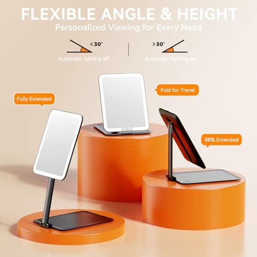 Auxmir Rechargeable Makeup Mirror, Travel Vanity Mirror with Light, Black — view 5