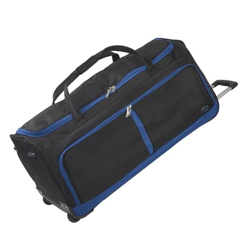 Aerostar 36" XL Extra Large Lightweight Duffle 3 Wheel Travel Bag Holdall Suitcase Check-in Luggage All Terrain (174L, Blue on Black)
