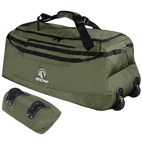 REDCAMP 140L Large Holdall with Wheels, Foldable Wheeled Duffle Bag,Green