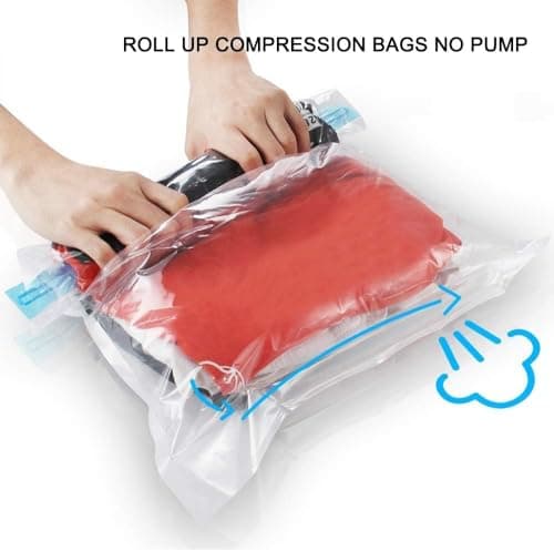 Roll up Compression Bags No Pump, No Vacuum Compression Bags, Space Saver Vacuum Storage Bag, No Need For Pump Roll-Up Air Removal for Luggage & Home Storage, Pack of 5 (40 * 50CM) — view 2