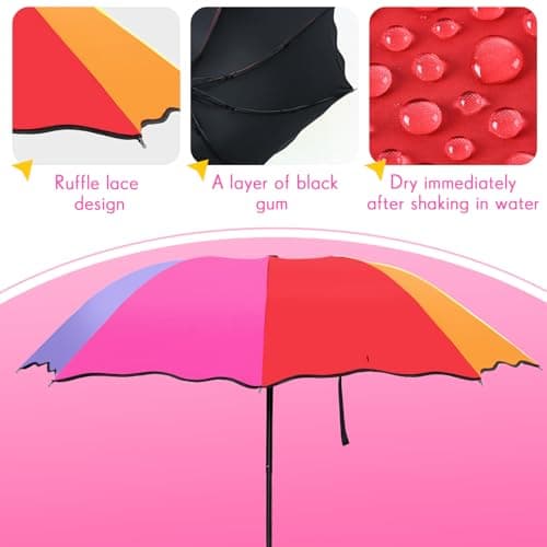 Cunno 12 Pieces Rainbow Umbrella Portable Tri Folded 8 Ribs Travel Umbrella Windproof Compact Collapsible for Women Men Kids Rain Travel — view 6