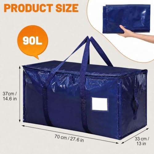 Mepham 4 Pack 90L Heavy Duty Moving Bags, Large Storage Bags with Reinforced Handles, Double Zipper, Waterproof Foldable Totes, Reusable Packing Bags for Moving, Home, Dorm & Travel — view 6