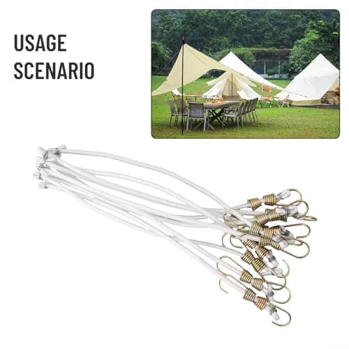Heavy Duty Latex Bungee Cords 20 Pack, 30cm Elastic Luggage Straps with Hooks for Camping Gear, Hiking Backpack, Trailer, Canopy Tie Down Ropes(10PC White) — view 4