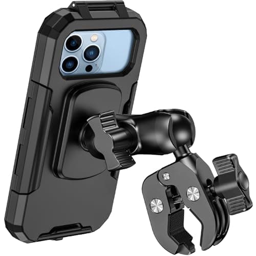BTNEEU Motorbike Phone Holder Waterproof [720° Rotation Metal Extension Arm & Dual Anti-Shock] Motorcycle Phone Mount with Touch Screen Handlebar Bike Phone Holder for 5.5" to 7.0" Smartphone (Black)