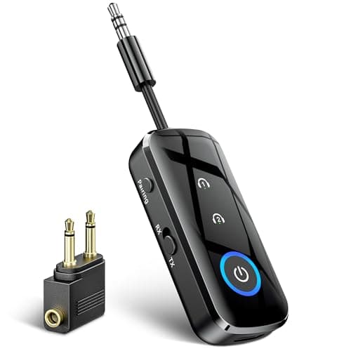 SONRU Bluetooth 5.3 Transmitter Receiver Splitter, 2 in 1 Bluetooth Airplane Adapter with 3.5mm Jack Compatible with 2 AirPods Wireless Headphones Travel Essentials for Flight, TV, Car, Gym, Speaker