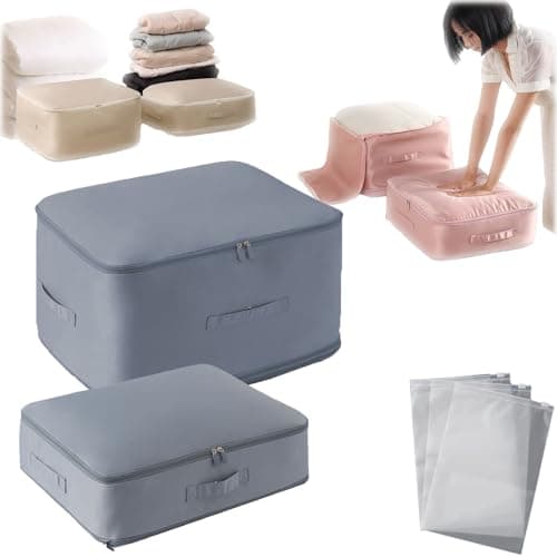 Ultra Space Saving Self Compression Organizer, Compression Duvet Storage Bag Large Capacity, Compression Storage Bags For Clothes, Heavy Duty Moving Bags, Storage Tote (Blue, L+XL)