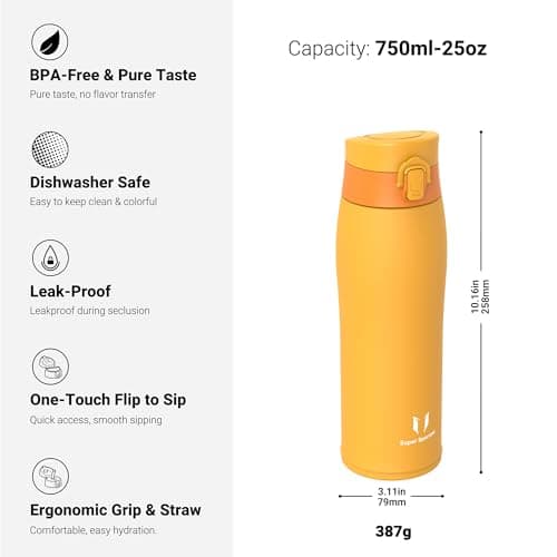Super Sparrow Water Bottle Stainless Steel 18/8 - Travel Mug - 750ml - Insulated Metal Water Bottle - BPA Free - Leakproof Drinks Bottle — view 3