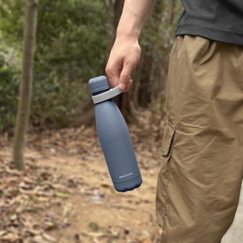 ANGVOOL Insulated Water Bottle, Stainless Steel Metal Thermal Flask for Hot and Cold Drinks, Leak Proof BPA Free Drinking Bottles for Kids or Adults (Black, 500ml) — view 5