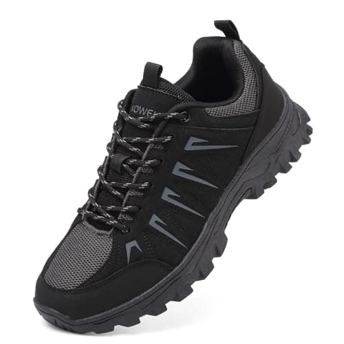 HaloTeam Trekking Shoes Mens Outdoor Travelling Walking Shoes Non-Slip Lace-up Hiking Boots,Black,6 UK