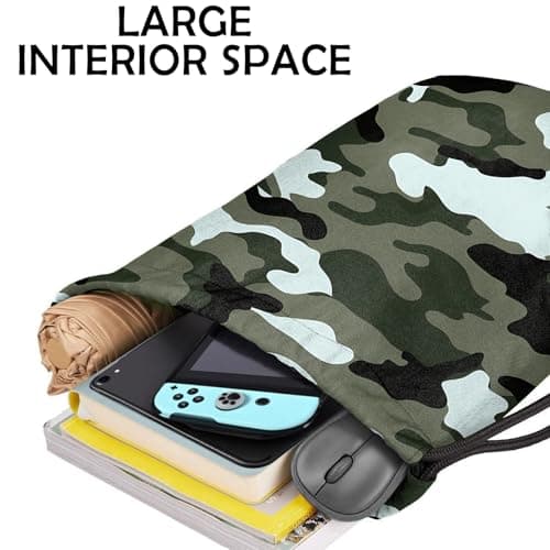 BHAHB Drawstring Backpack for String Bag Waterproof Cute Sports Beach Swimming Travel (13"×17") (Z13-Green Camouflage) — view 4
