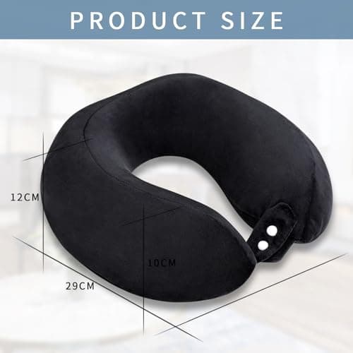 FEUFOAM Travel Pillow Neck Pillow With Velvet Cover Adjustable Airplane Pillow for Travel Sleeping Head and Neck Support Memory Foam Pillows for Adults Train Bus Office Home Black — view 5
