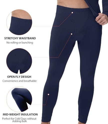 wirarpa Men's Thermal Underwear Set Long Johns Top & Bottom Navy L — view 3