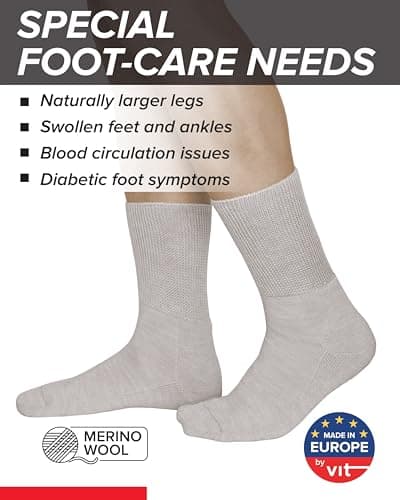 vitsocks Men's Diabetic MERINO WOOL Wide Top Gentle Grip Socks (2 PAIRS) Thermal Swollen Ankles Diabetes Feet Warm Winter, black, 10-12 uk — view 2