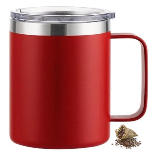 YDYxieji Coffee Cup, Insulated Stainless Steel Travel Mug with Handle & Lid, Keeps Drinks Hot or Cold for Hours, Reusable Coffee Cup - Ideal Present for Him or Her (Red, 300ml)