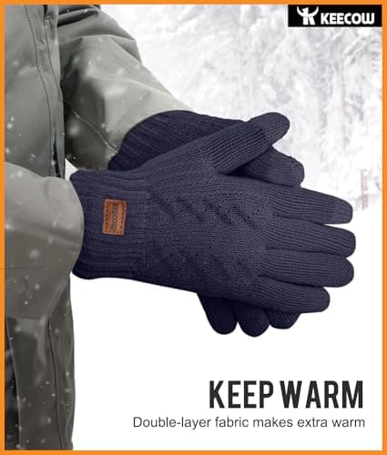 KEECOW Mens Winter Gloves,Womens Thermal Warm Knit Touchscreen Gloves with Fleece Lining for Running Ski (Navy-1) — view 5