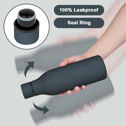 flintronic 550ml Water Bottles with Strap,Double Wall Vacuum Insulated Water Bottles Keeps Drinks Cold 24 Hrs/Hot 12 Hrs|Leak Proof|BPA Free,Stainless Steel Water Bottles for Gym,Hiking-Dark Blue — view 4