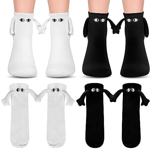 Firtink 2 Pairs Magnetic Couple Socks 3D Hand Holding Cotton Funny Sock