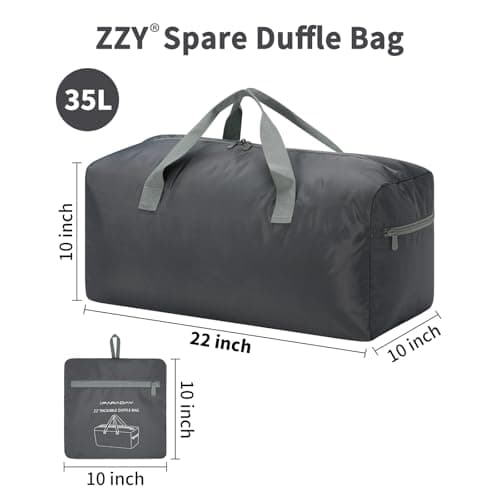 ZZY 35L Foldable Travel Duffle Bag, 22-Inch Packable Small Duffel Bag Lightweight Holdall for Camping, Storage, Travel-Grey — view 3