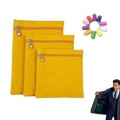 3-Pack Sew in Side Pocket with Zipper, Invisible Canvas Hidden Wallet for Travel Jacket with Hidden Pockets, Anti-Theft Security Pouch for Coats Hoodies Sweatshirts (C)