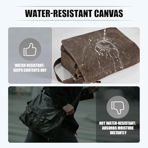 Eshow 14 Inch Messenger Bags for Men Women, Water-Resistant Canvas Shoulder Bag with Multi Pockets, Reliable Commuter Laptop Briefcase for Daily Travel, Brown — view 4
