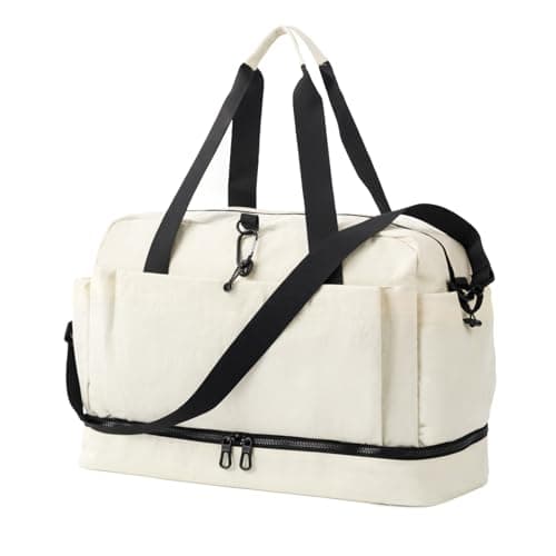 Minifactory 45–55L Large Canvas Travel Duffel Bag for Men, Expandable Travel Holdall Luggage Bag, Weekend Bag for Travel, Gym & Holiday, Multi-Pocket Heavy Duty Travel Duffles for Short Trips (Beige)