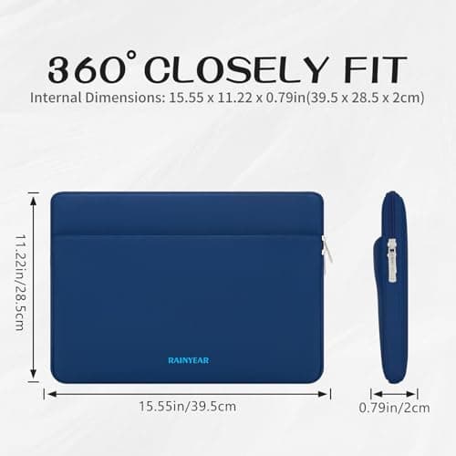 RAINYEAR 15.6 Inch Laptop Sleeve Soft Case with Front Pocket, Navy Blue — view 5