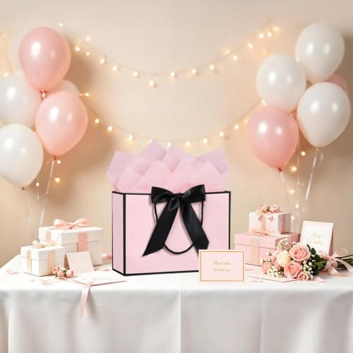SHUBEIEUMI 3Pcs Gift Bags 28x20x10cm, Paper Bags(Pink With Black Frame) — view 5