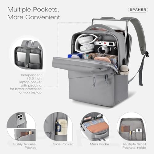 SPAHER for Ryanair Cabin Bag 40x30x20 Underseat Travel Cabin Backpack Laptop Backpack 15.6 Inch with USB Charging Port Waterproof Carry on Hand Luggage Daypack Men Women Rucksack for School Business — view 4