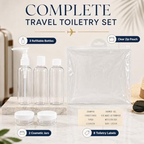 Travel Toiletry Bottles Set, Refillable Travel Containers With Clear Zipper Bag, 5 Piece Cosmetic Bottle And Cream Jar Kit For Shampoo, Conditioner, Lotion, Cleanser, Toner, Skincare Travel Pack Of 1 — view 2