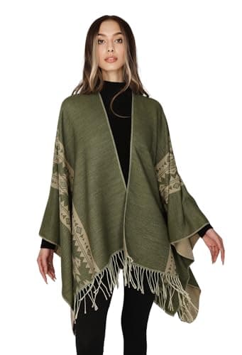 coonis Shawl Wraps for Women, Soft Open Front Poncho Cape Cardigan, Oversized Scarf Sweater for Evening, Wedding, Party, Travel, Olive Green Khaki — view 5