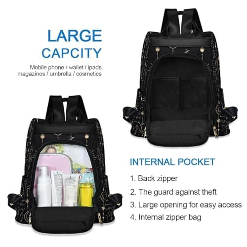 Mnsruu Sun Moon Stars Witch Anti-Theft Backpack for Women Fashion Purse Bag Travel Shoulder Bag Rucksack School Back Pack — view 5