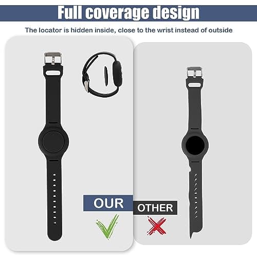 NQEUEPN Kids Wristband for Airtag, Waterproof Silicone Bracelet for kids Adjustable Soft Watch Band for airtag for Toddler Child GPS Tracking Tagging(Black) — view 3