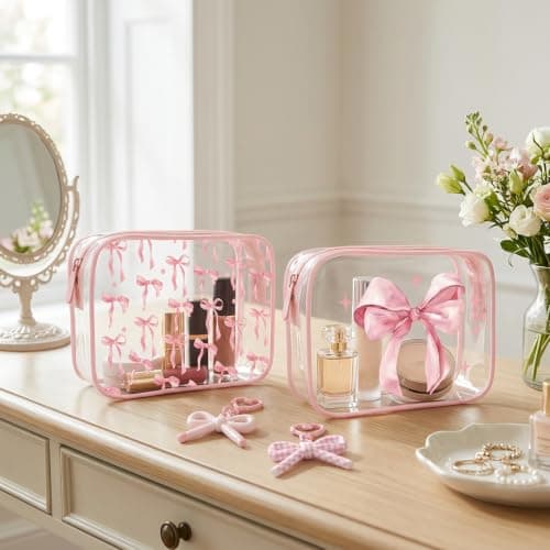 4 pcs Clear Makeup Bag, Girls Wash Bag, Wash Bag Women, Transparent Bow Design Cosmetic Pouch, Portable Toiletry Case with Closure, Ideal for Travel and Daily Use — view 5