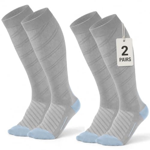 CAMBIVO Compression Socks for Women & Men, 15-20mmHg Flight Socks, 2 Pairs