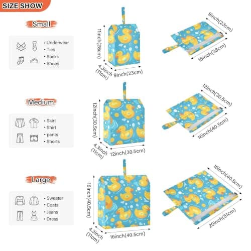 Yellow Rubber Ducks on Blue 3 Set Travel Packing Cubes For Suitcases Waterproof Travel Space Saver Bags Storage Bag Baby Clothes Storage — view 5