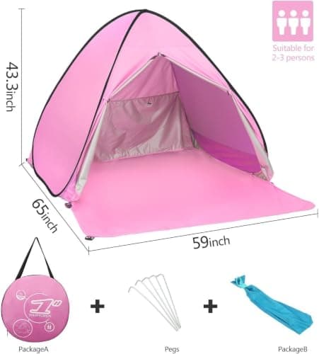 Eplze Automatic Pop Up Beach Tent Instant Portable Quick Sun Shelter for 2-3 Persons (Pink) — view 2