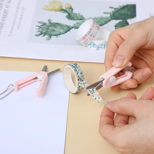 2Pack Pink Foldable Scissors Small, Portable Pocket Travel Scissor for Airplane, Travel, Office, Craft, Sewing, Home — view 4