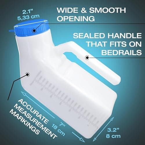 Urinals for Men Glow in The Dark Lid by Tilcare (2 Pack) - 1000mL Thick Plastic Mens Bedpan Bottle with Screw-on Lid - Spill Proof Urinary Chamber - Male Portable Travel Pee Bottles — view 5