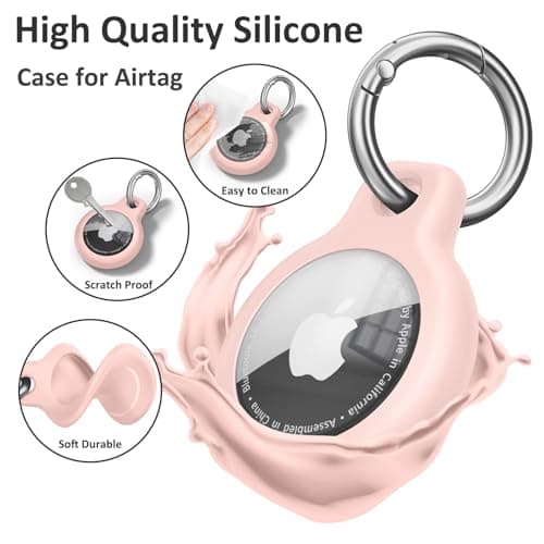 Keyring for Airtag Holder TPU Case, Ultra-Slim Waterproof Protective Airtags Case Tracker Cover Key Ring Compatible with Apple New Airtag Dog Collar (Pink) — view 5