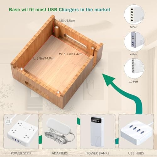 Bamboo Charging Station Desk Organizer, 4 Slot Device Organizer-Natural — view 4