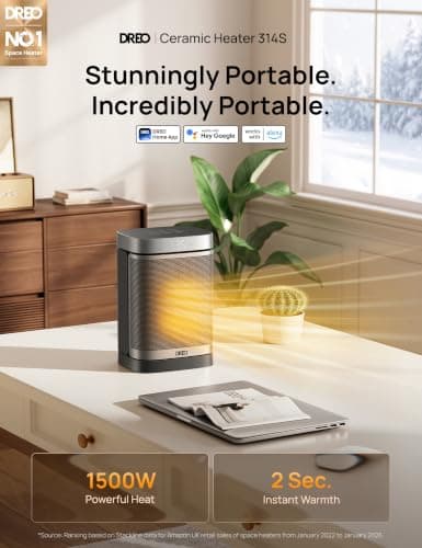 Dreo 1500W Smart Space Heaters for Indoor Use, Portable Heater with 70°Oscillation, WiFi Alexa & Google Assistant Electric Heater, with Thermostat & Remote, Safety Small Heater for Office Home — view 2