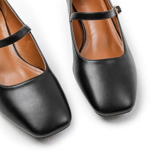 Womens Low Mid Block Heel Ankle Strap Smart Work Office Comfort Court Shoes Wide Fit Closed Toe Comfy Party Casual Travel Shoes Black Faux Leather — view 2