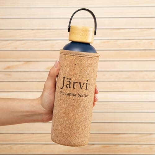 Jarvi The Sauna Bottle - Icy Cold Water & Cool to Touch even in Hot Saunas - Natural Cork x Neoprene Outer Layer - Double Wall Insulated Steel Bottle (Deep Blue, Medium - 25 oz / 750ml) — view 5