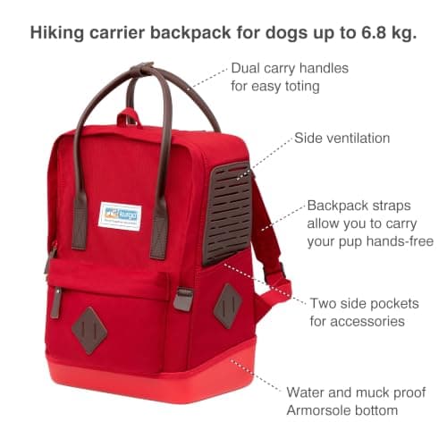 Kurgo Nomad Carrier Backpack - Airline Approved Dog Bag for Travel - Lightweight, Stylish Pet Backpack with Waterproof Bottom for Hiking with Tablet Sleeve - For Small Dogs up to 6.8 kg - Red — view 2