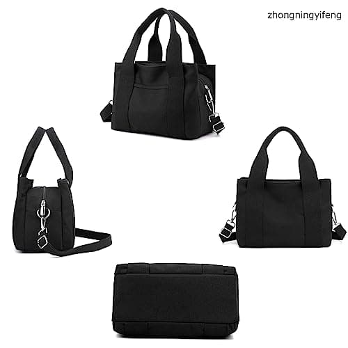 zhongningyifeng Women Canvas Handbag Shoulder bags Small Casual Multi-Pocket Top Handle Tote Crossbody Bag (black) — view 2