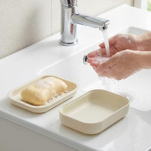 2PCS Soap Dish, Soap Dish for Shower, Double Soap Dish with Drainage, Anti-Slip and PortableSoap Holder for Bathroom, Kitchen Sponges, Keep Soap Dry and Clean(White & Khaki) — view 5