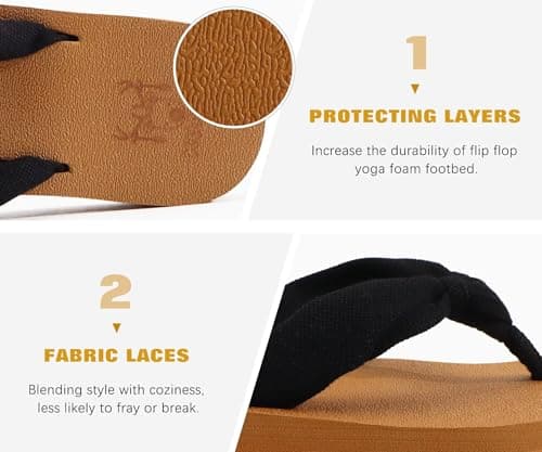 KuaiLu Flip Flops Women Fabric Support Sandals Beach Thong Black Khaki 5 — view 5